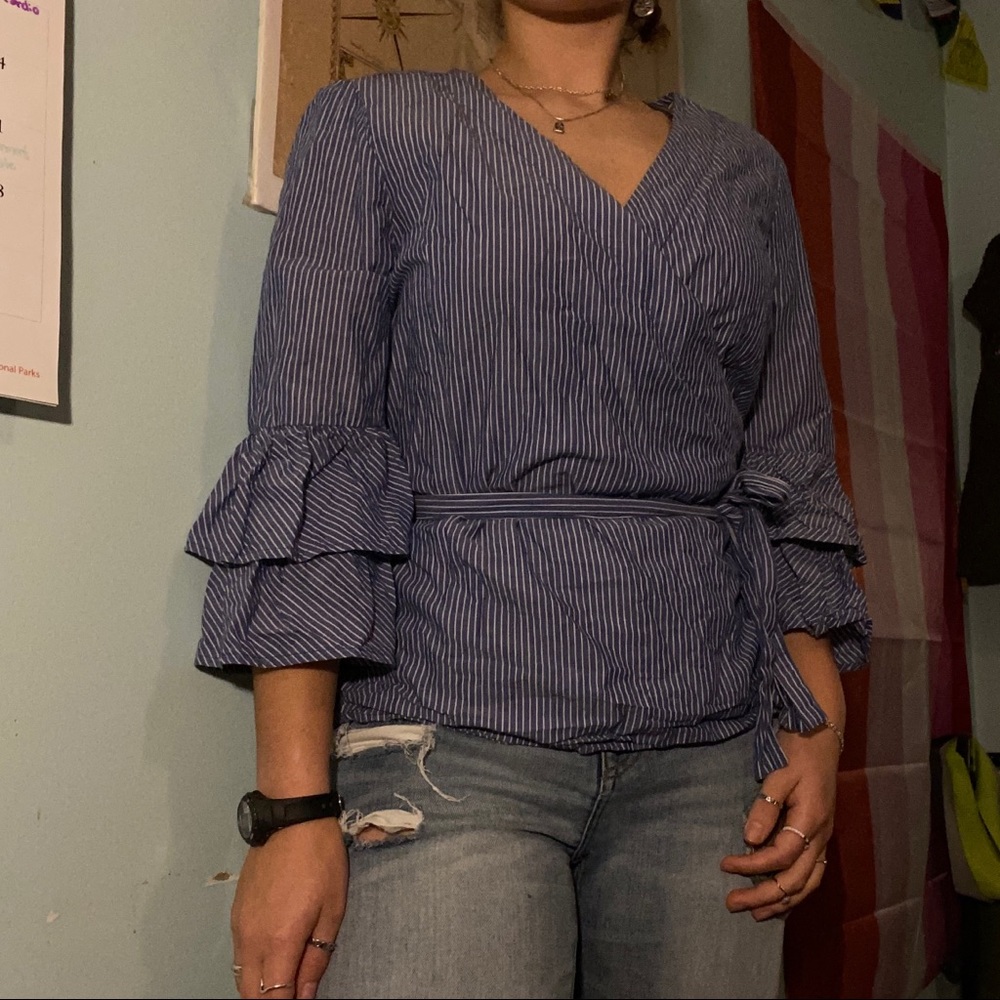 Beach Lunch Lounge Ariana Pinstripe wrap top